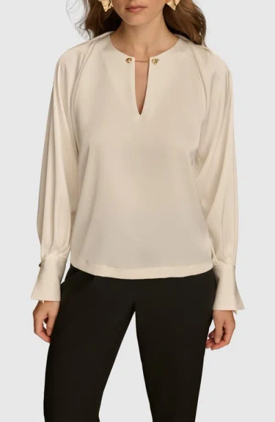 Donna Karan Chain Long Sleeve Crepe Top In Ivory