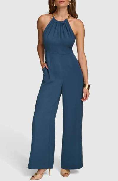 Donna Karan Chain Strap Wide Leg Jumpsuit In Tide