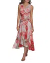 Donna Karan Chiffon A Line Dress In Spring Melon Multi