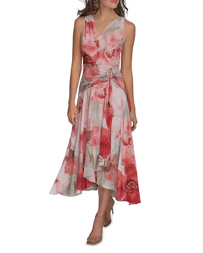 Donna Karan Chiffon A Line Dress In Spring Melon Multi