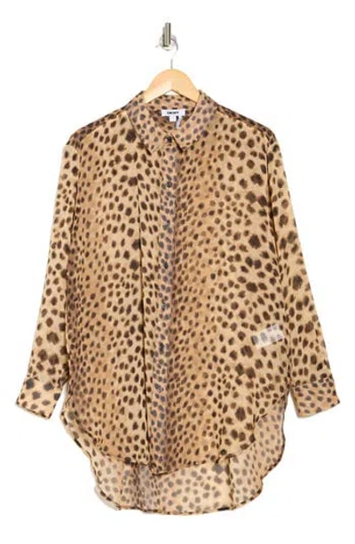 Donna Karan Chiffon Button-up Shirt In Cheet Rpt