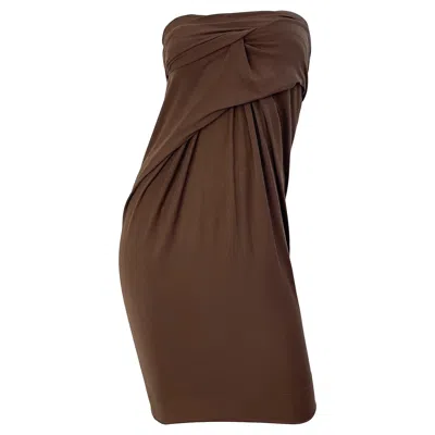 Pre-owned Donna Karan Colletion Y2k Chocolate Brown Strapless Rayon Spandex Vintage Dress
