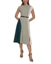 Donna Karan Colorblock Sleeveless Midi Dress In Gray