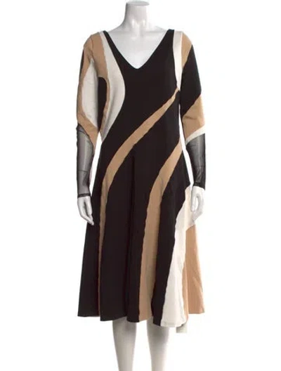 Pre-owned Donna Karan Colorblock Pattern Midi Length Dress In Black