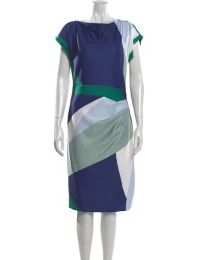Pre-owned Donna Karan Colorblock Pattern Midi Length Dress In Blue