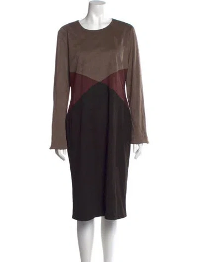 Pre-owned Donna Karan Colorblock Pattern Midi Length Dress In Brown