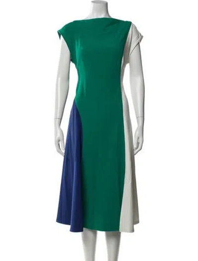 Pre-owned Donna Karan Colorblock Pattern Midi Length Dress In Green