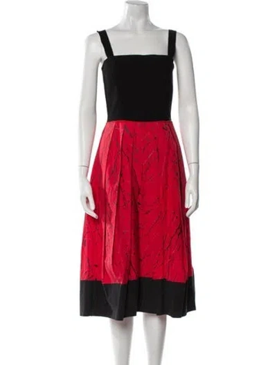 Pre-owned Donna Karan Colorblock Pattern Midi Length Dress In Red