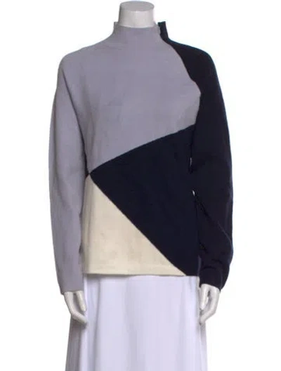 Pre-owned Donna Karan Colorblock Pattern Mock Neck Sweater In Blue