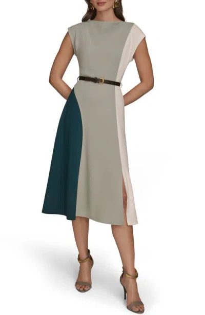 Donna Karan Colorblock Sleeveless Midi Dress In Black