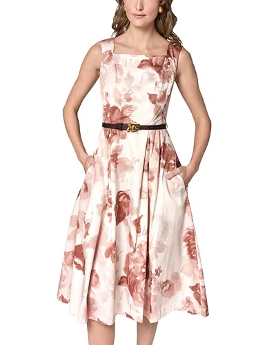 Donna Karan New York Floral Belted Stretch Cotton Dress In Pink