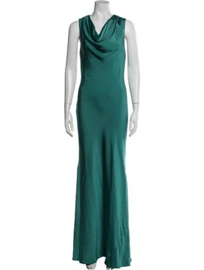 Pre-owned Donna Karan Cowl Neck Long Dress In Green