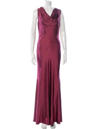 Pre-owned Donna Karan Cowl Neck Long Dress In Pink