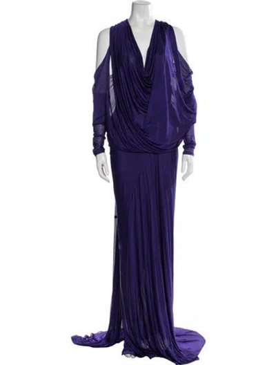 Pre-owned Donna Karan Cowl Neck Long Dress In Purple