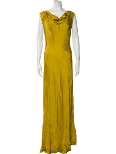 Pre-owned Donna Karan Cowl Neck Long Dress In Yellow