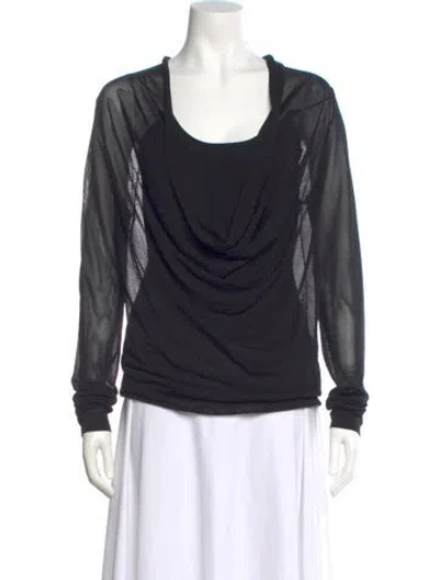 Pre-owned Donna Karan Cowl Neck Long Sleeve Blouse In Black