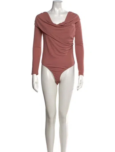 Pre-owned Donna Karan Cowl Neck Long Sleeve Bodysuit In Pink