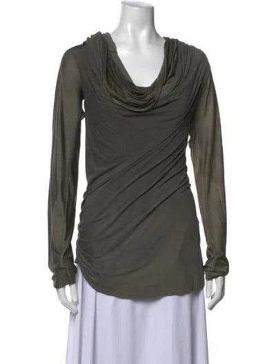 Pre-owned Donna Karan Cowl Neck Long Sleeve Top In Green