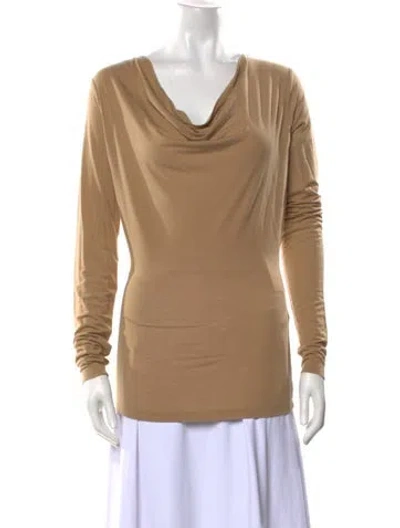 Pre-owned Donna Karan Cowl Neck Long Sleeve Top In Neutral