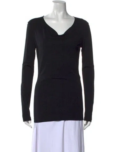 Pre-owned Donna Karan Cowl Neck Long Sleeve T-shirt In Black