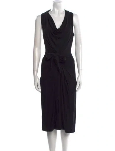 Pre-owned Donna Karan Cowl Neck Midi Length Dress In Black