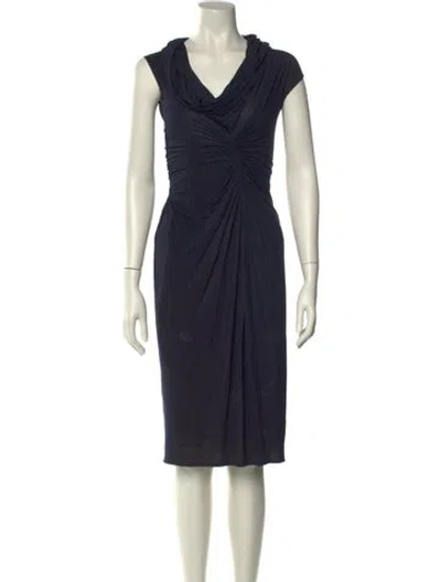 Pre-owned Donna Karan Cowl Neck Midi Length Dress In Blue