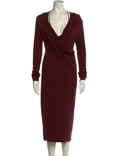 Pre-owned Donna Karan Cowl Neck Midi Length Dress In Burgundy