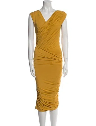 Pre-owned Donna Karan Cowl Neck Midi Length Dress In Yellow