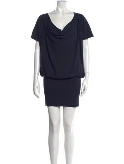 Pre-owned Donna Karan Cowl Neck Mini Dress In Blue