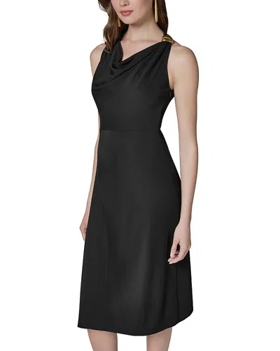 Donna Karan Cowlneck A Line Dress In Black