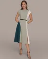 Donna Karan Colorblock Sleeveless Midi Dress In Gray