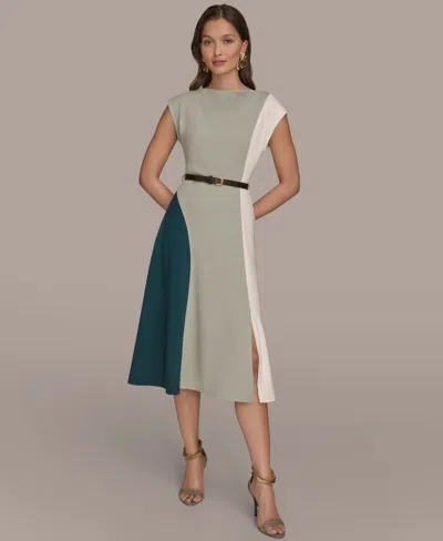 DONNA KARAN WOMEN'S CAP-SLEEVE COLORBLOCK MIDI DRESS