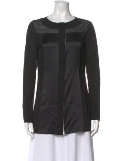 Pre-owned Donna Karan Crew Neck Long Sleeve Blouse In Black