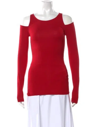 Pre-owned Donna Karan Crew Neck Long Sleeve Top In Red
