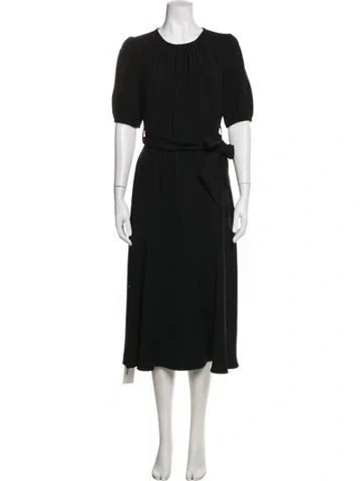 Pre-owned Donna Karan Crew Neck Midi Length Dress In Black