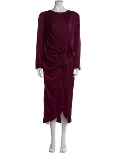 Pre-owned Donna Karan Crew Neck Midi Length Dress In Burgundy
