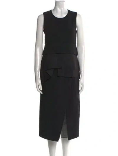 Pre-owned Donna Karan Crew Neck Midi Length Dress In Gray