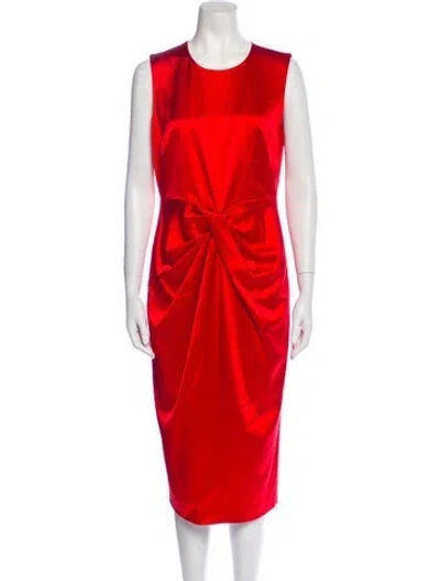 Pre-owned Donna Karan Crew Neck Midi Length Dress In Red