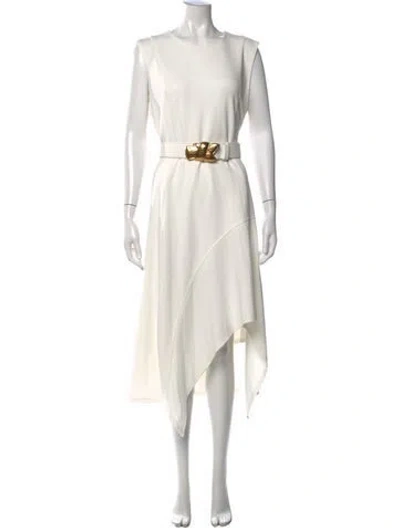 Pre-owned Donna Karan Crew Neck Midi Length Dress W/ Tags In White