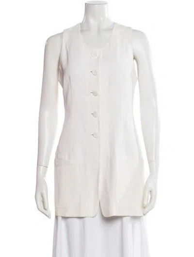 Pre-owned Donna Karan Crew Neck Sleeveless Button-up Top In Neutral