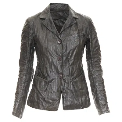 Donna Karan Crinkled Lambskin Leather Blazer Jacket In Brown