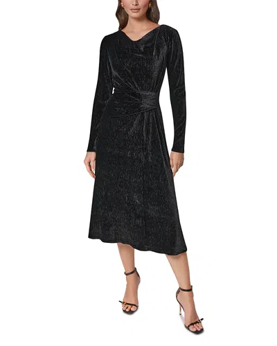 Donna Karan Crinkled Velvet Draped Waist Dress In Black
