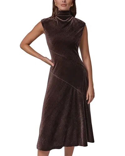 Donna Karan Crinkled Velvet Mock Neck A Line Dress In Brown