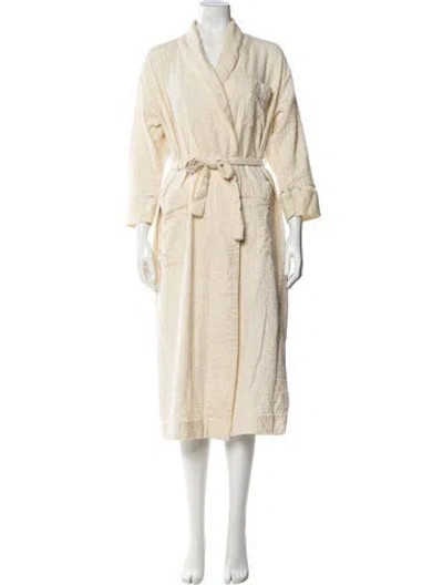 Pre-owned Donna Karan Crochet Trim Robe In Neutral