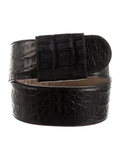 Pre-owned Donna Karan Crocodile Leather Trim Embellishment Waist Belt In Black