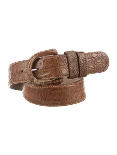 Pre-owned Donna Karan Crocodile Waist Belt In Brown