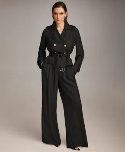 Donna Karan Cropped Belted Jacket Wide Leg Pant In Black