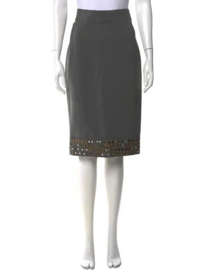 Pre-owned Donna Karan Crystal Embellishments Midi Length Skirt In Gray