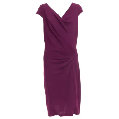 Pre-owned Donna Karan Dark Purple Asymmetric Drape Cowl Neck Sheath Dress L