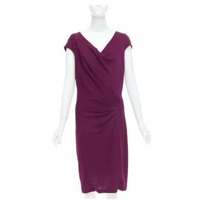 Pre-owned Donna Karan Dark Purple Asymmetric Drape Cowl Neck Sheath Dress L